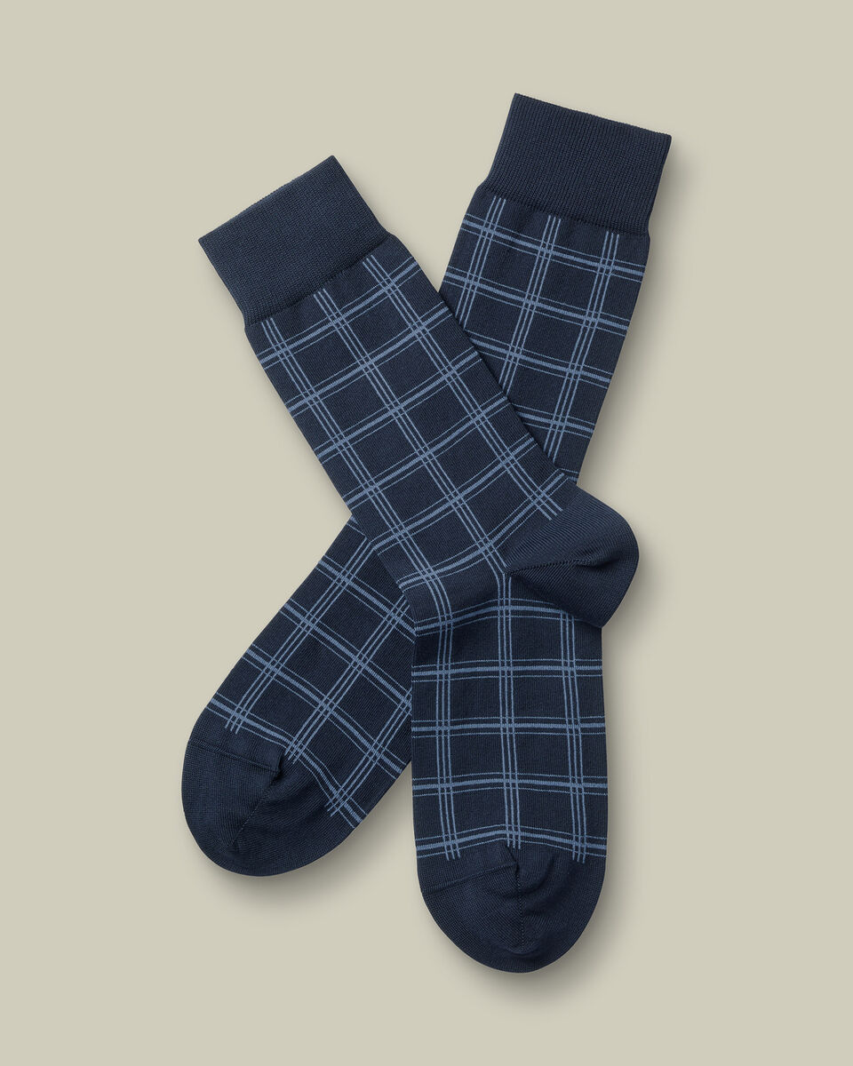 Check Socks - Navy & Sky