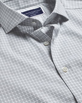 Non-Iron Stretch Twill Grid Check Shirt - Silver Grey