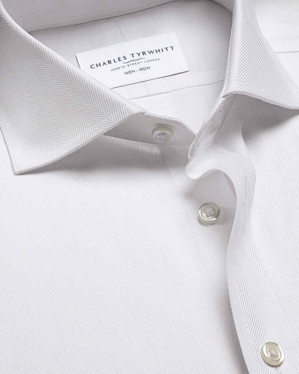 Non-Iron Herringbone Shirt - White