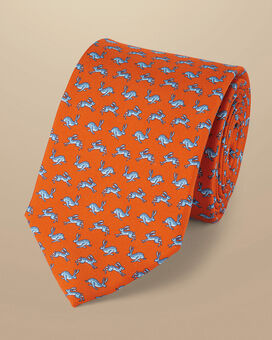 Hare Print Silk Tie - Orange