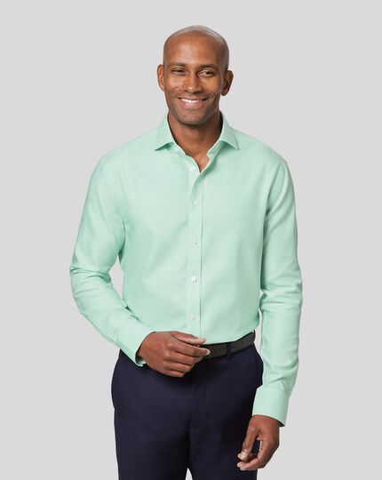 Spread Collar Non-Iron Ludgate Weave Shirt - Green