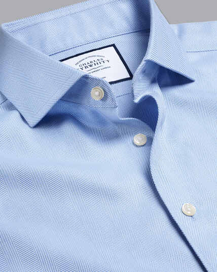 Spread Collar Non-Iron Herringbone Shirt - Sky Blue