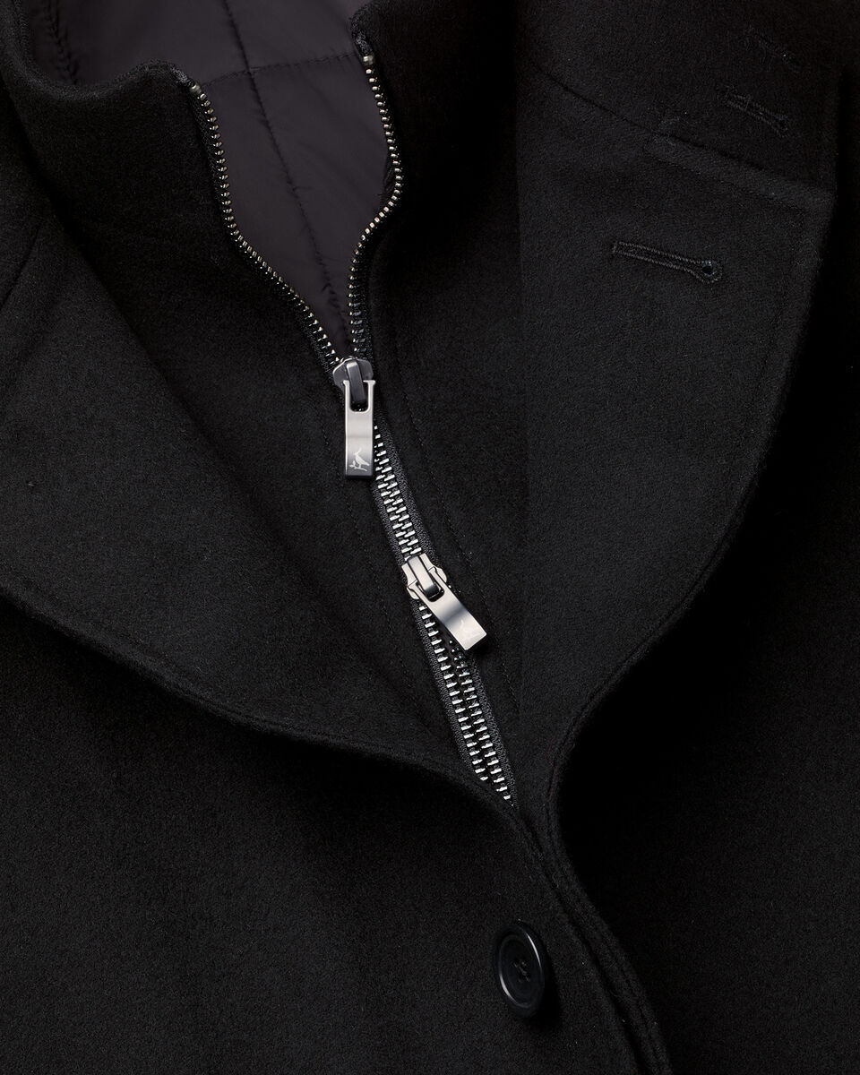 Fine Merino Wool Funnel Neck Overcoat - Black