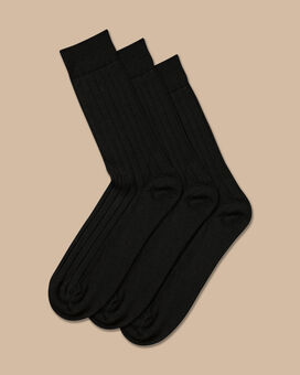 Merino Wool Blend 3 Pack Socks - Black