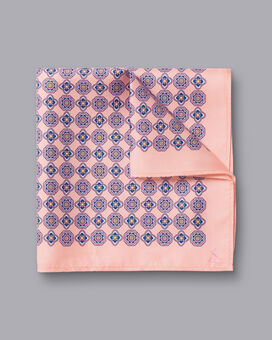 Medallion Silk Pocket Square - Pink & Cobalt Blue