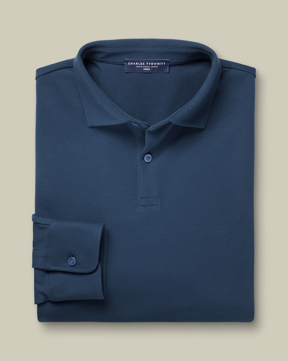Long Sleeve Smart Pique Polo - Petrol Blue