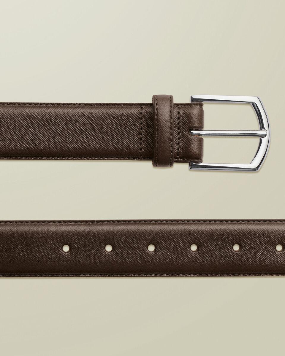 Made In England Saffiano Print Formal Belt - Dark Chocolate Brown
