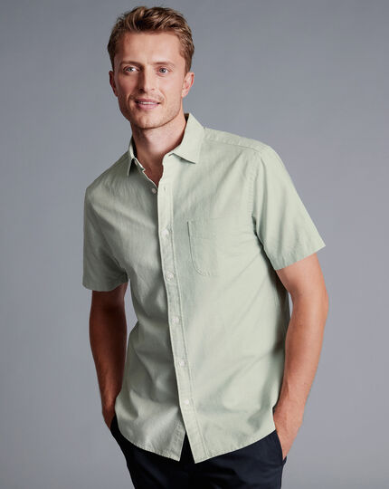 Cotton Linen Short Sleeve Shirt - Light Green