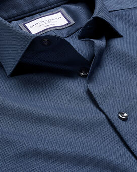 Bügelfreies Hemd aus strukturiertem Stretchgewebe mit Diamantmuster - Jeansblau