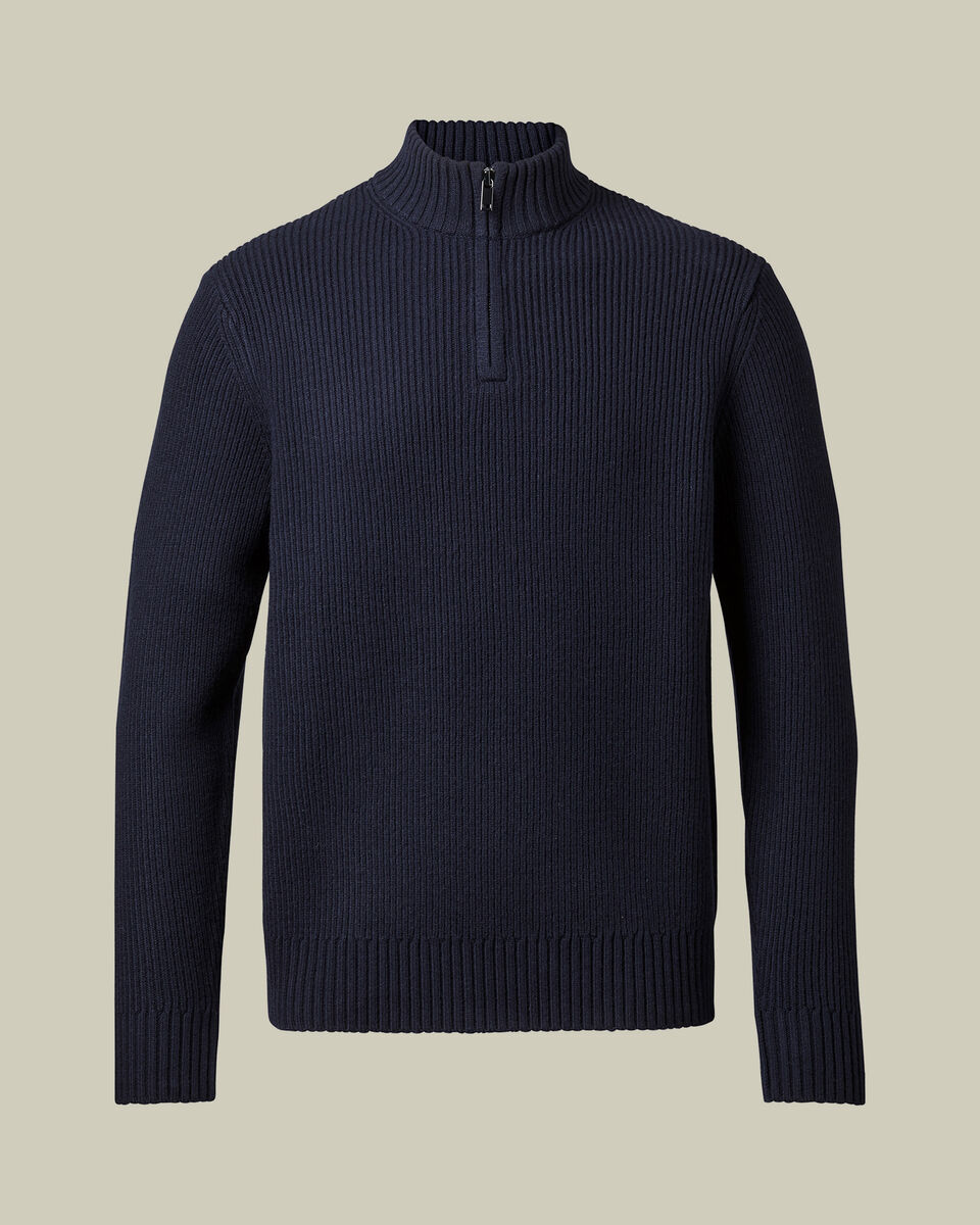 Dikke Jumper Met Hals Met Rits Van Pure Merinowol - Marineblauw