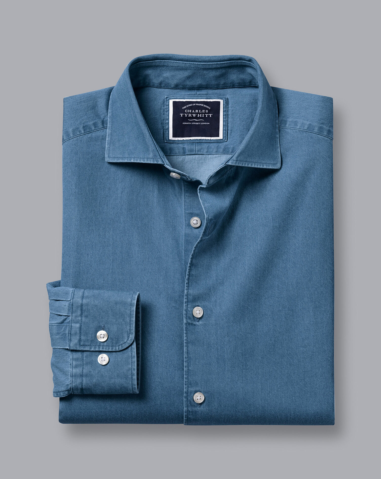 Spread Collar Denim Shirt - Ocean Blue
