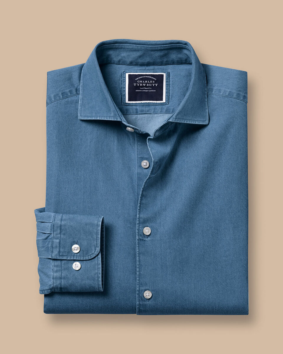 Spread Collar Denim Shirt Ocean Blue Charles Tyrwhitt