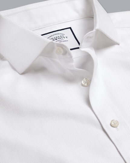 Spread Collar Non-Iron Herringbone Shirt - White