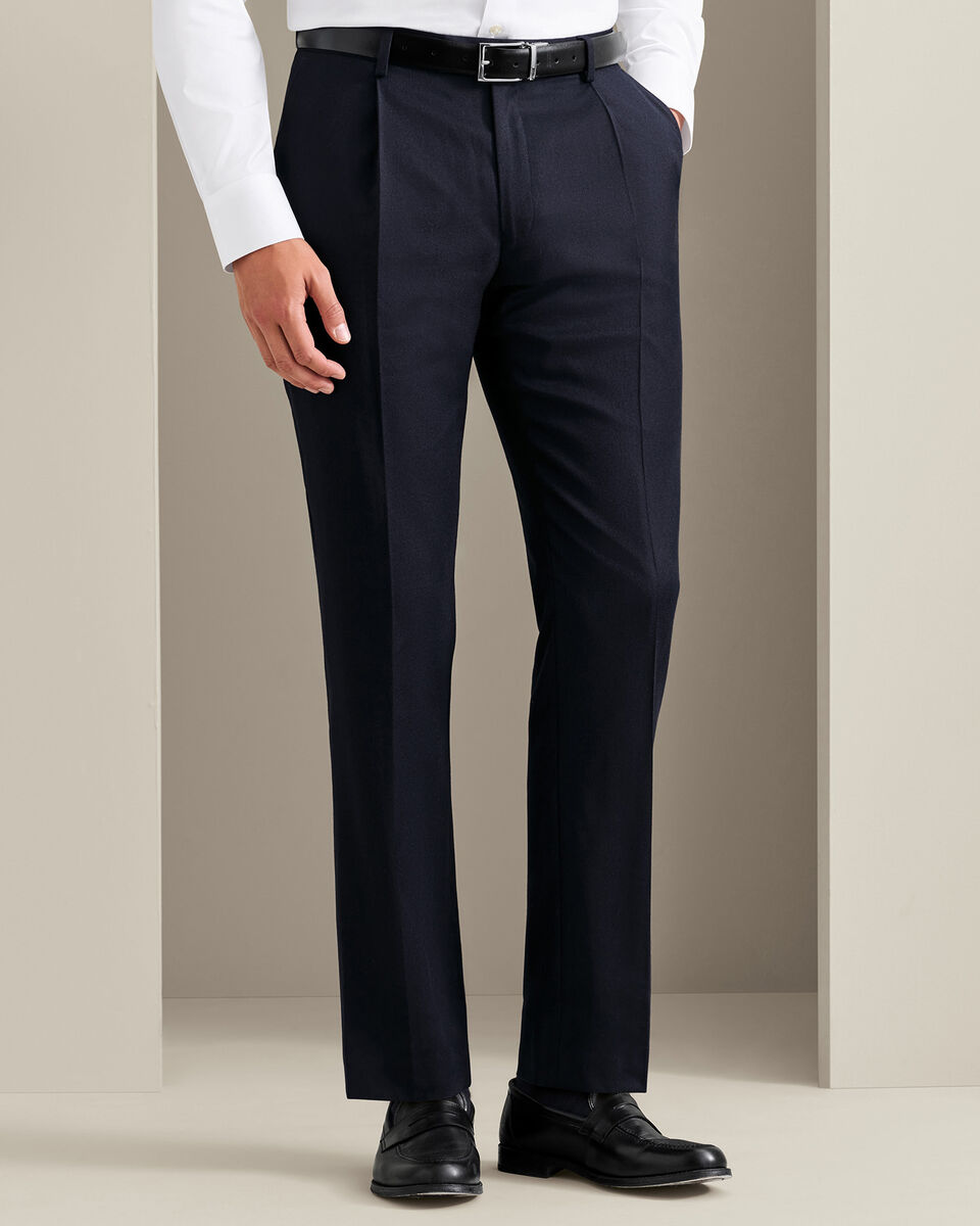 Italian Luxury Flannel Pleated Trouser Suit - Navy