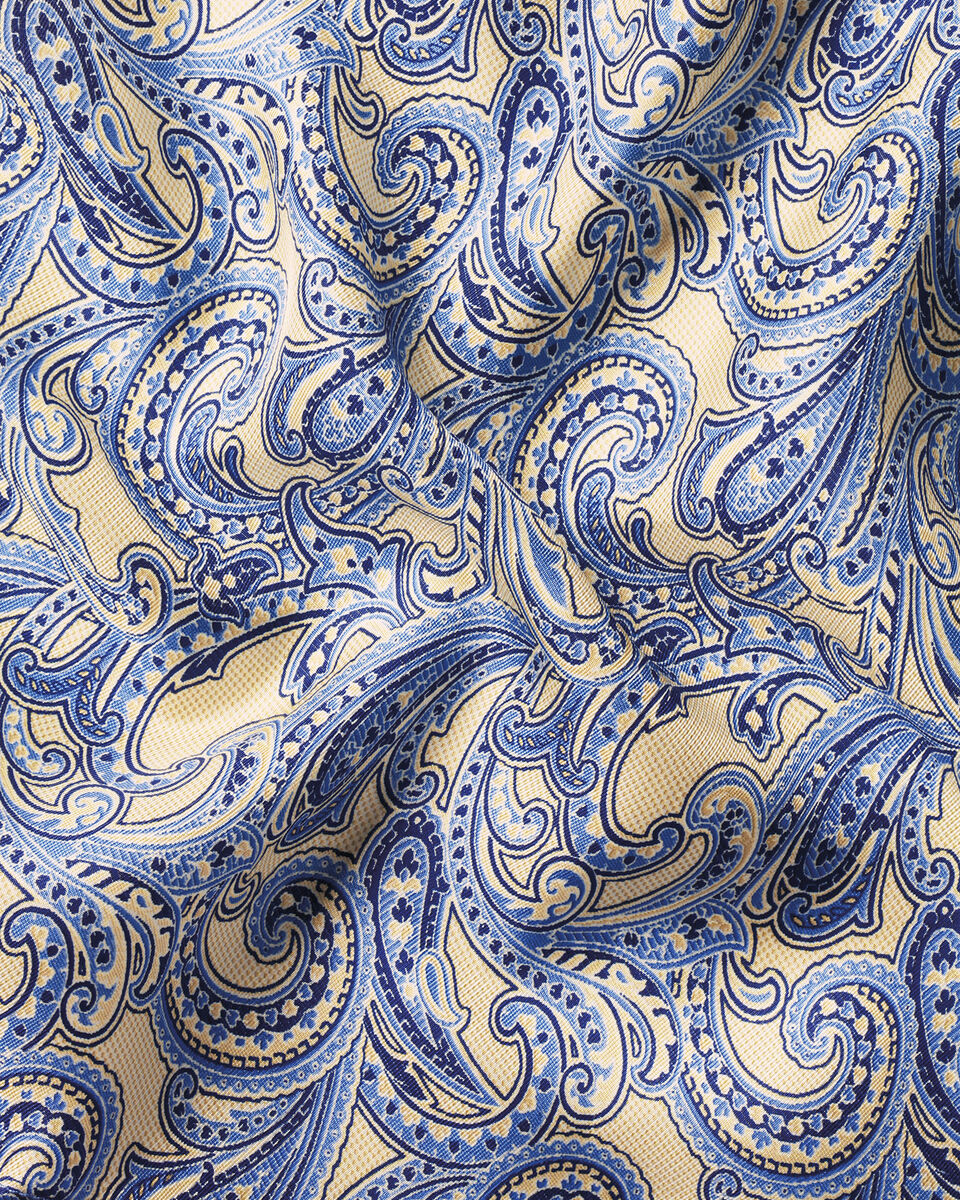 Silk Paisley Pocket Square - Stone & Blue