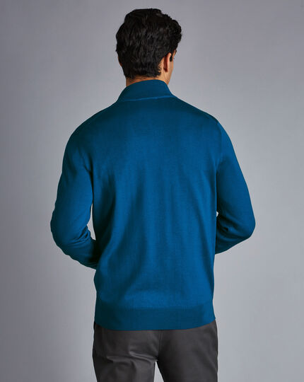 Merino Zip Neck Sweater - Petrol Blue