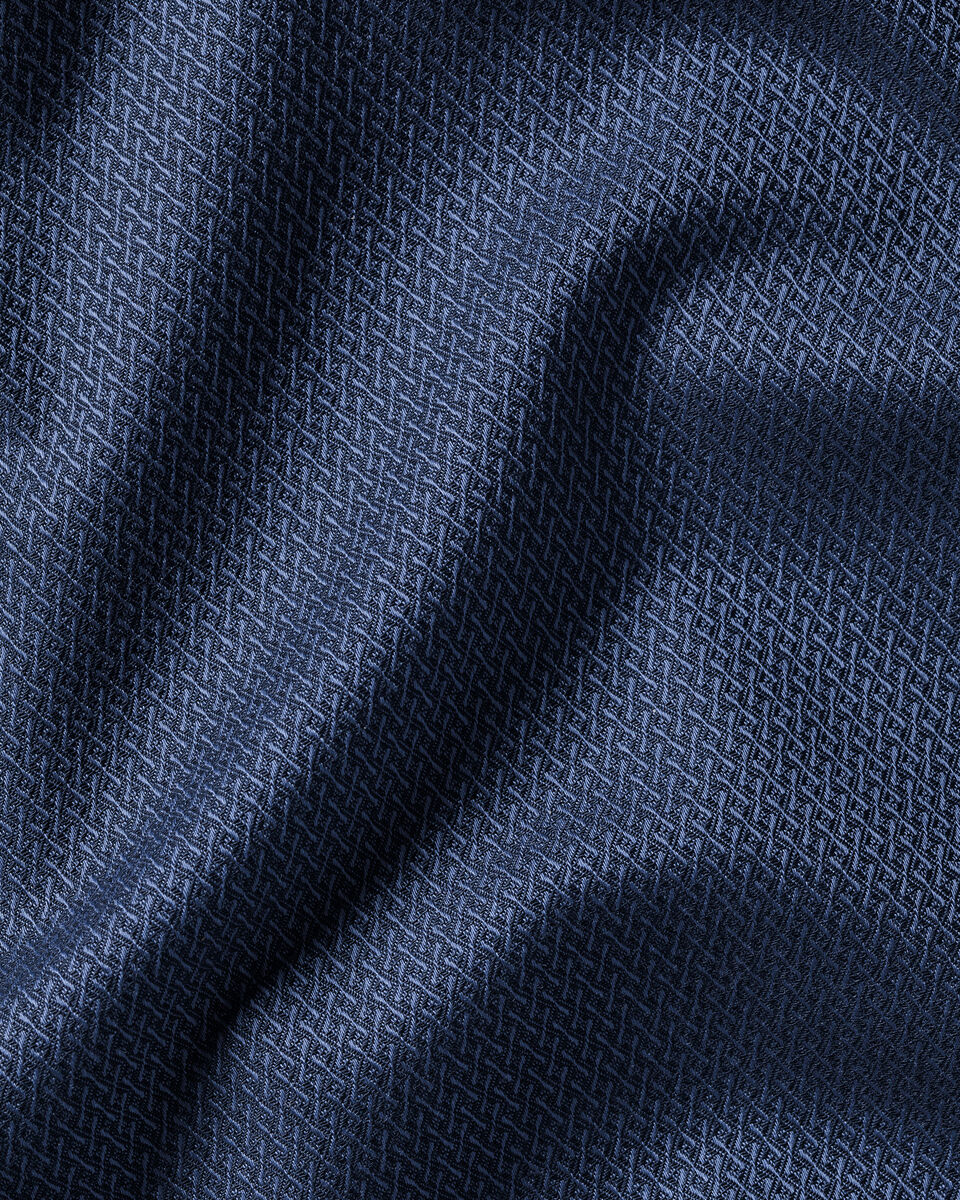 Semi-Cutaway Collar Non-Iron Stretch Texture Shirt - Denim Blue