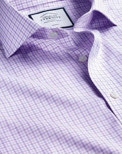 Cutaway Collar Non-Iron Twill Windowpane Check Shirt - Lilac Purple