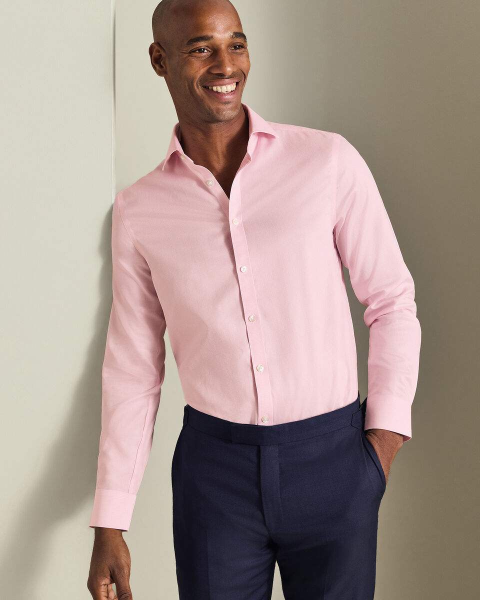 B&uuml;gelfreies Twill-Hemd mit Hahnentrittmuster &nbsp;- Rosa