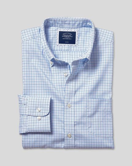 Button-Down Collar Non-Iron Stretch Oxford Check Shirt - Blue & Sky