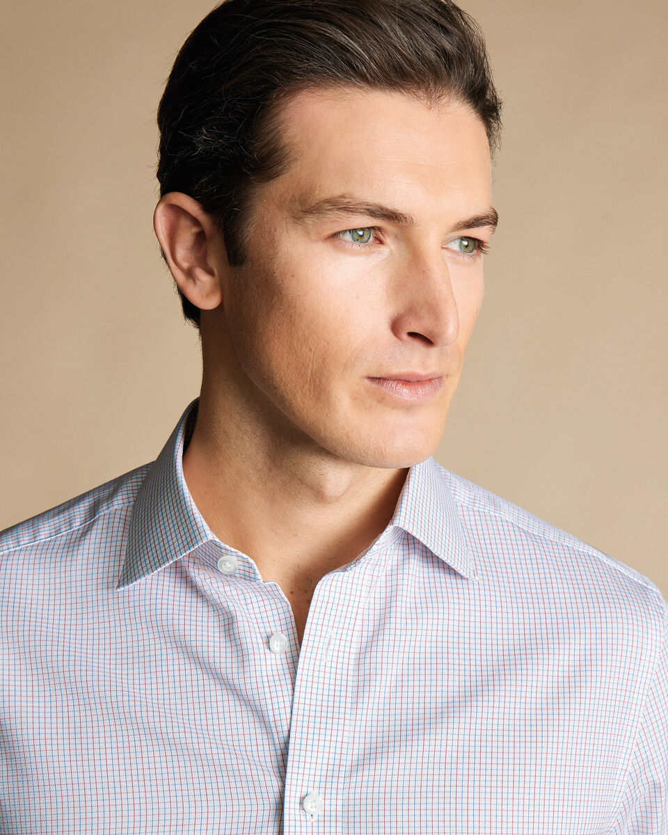 SemiSpread Collar Egyptian Cotton Fine Line Check Shirt Red