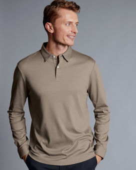 Smart Long Sleeve Jersey Polo - Taupe