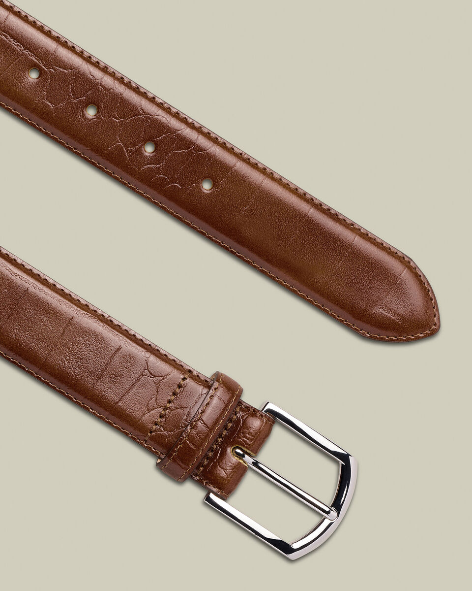 Embossed Leather Belt - Chestnut Brown