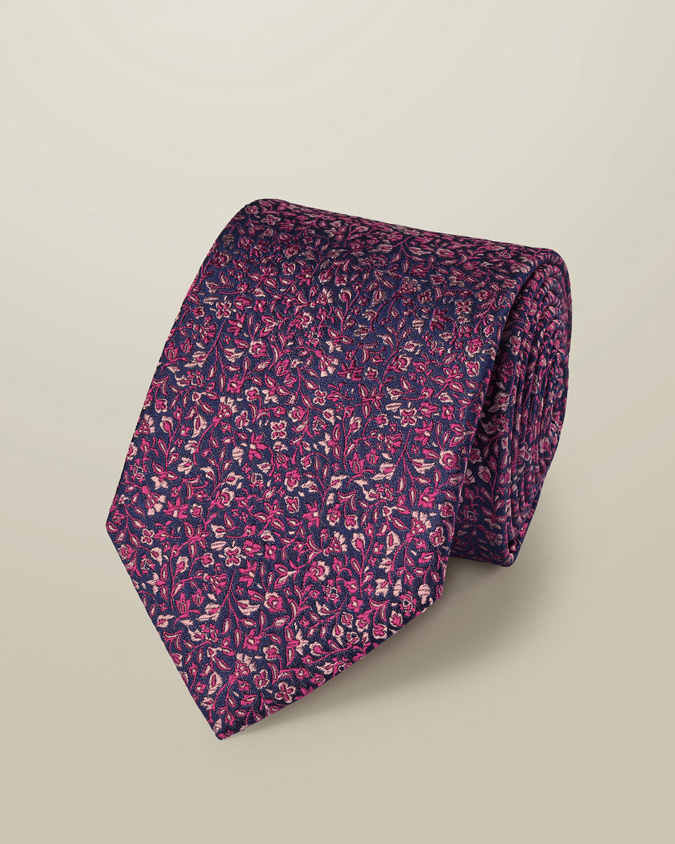 Silk Floral Tie - Royal Blue & Pink