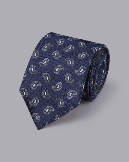 Stain Resistant Paisley Silk Tie - French Blue