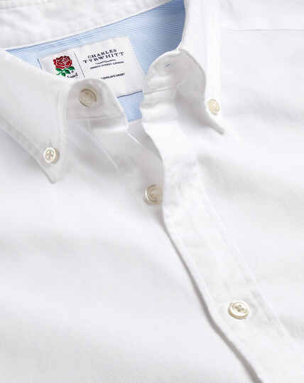 Vorgewaschenes England Rugby Oxfordhemd mit Button-down-Kragen und roter Rose - Weiß