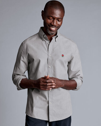 England Rugby Button-Down Collar Brushed Cotton Twill Shirt - Light Grey