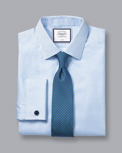 Non-Iron Twill Mini Grid Check Shirt - Cornflower Blue