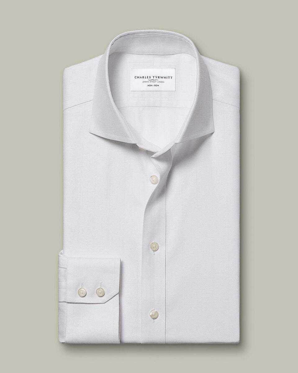 Non-Iron Herringbone Shirt - White