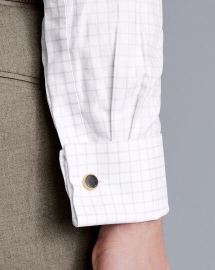 Cutaway Collar Non-Iron Clifton Weave Check Shirt - Silver Grey