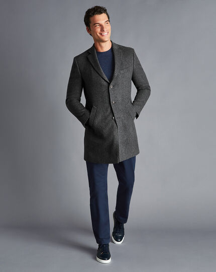 Mantel aus Wolle mit Fischgrätmuster - Grau