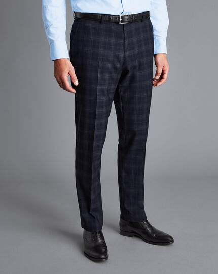 Windowpane Check Suit Trousers - Navy