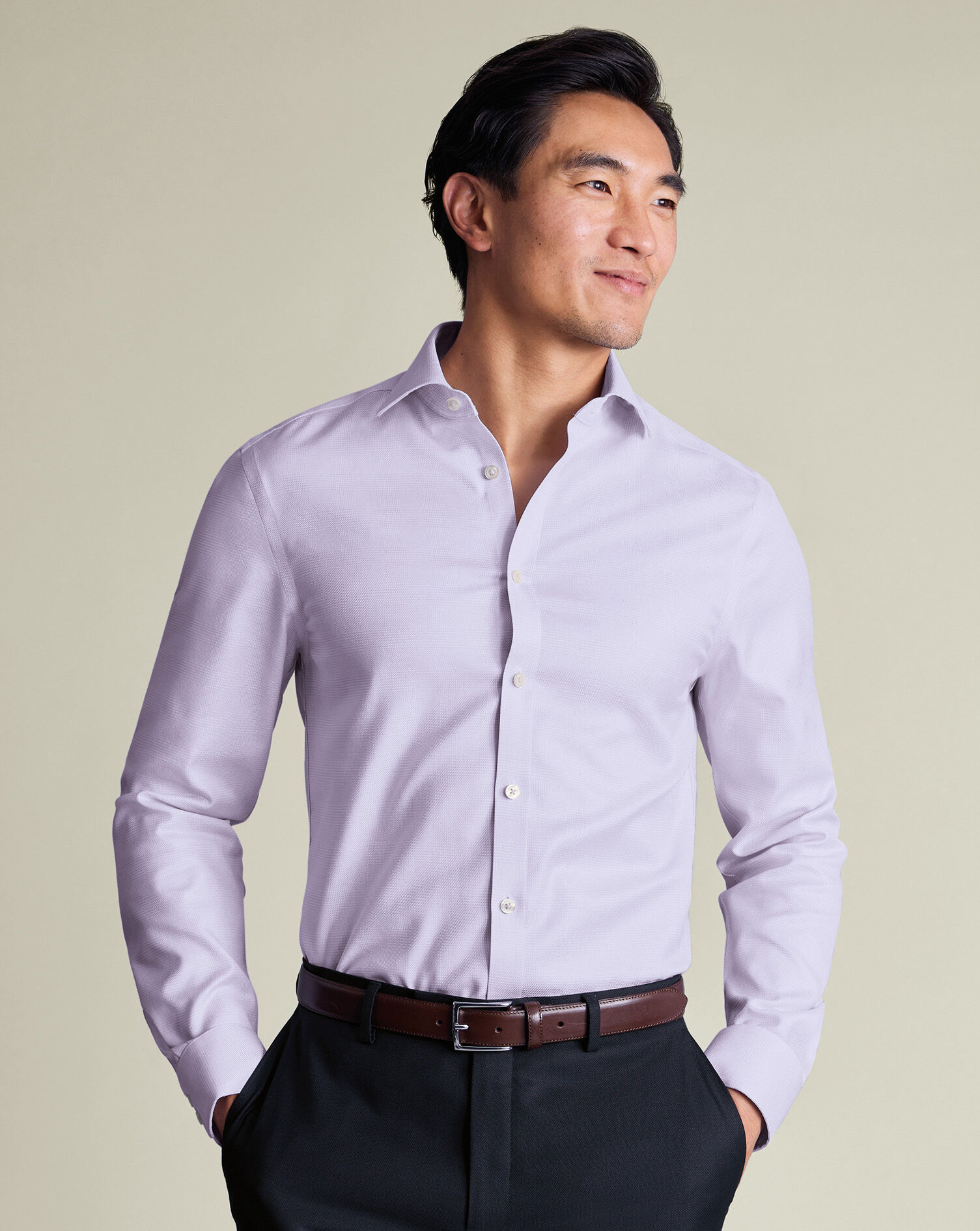 Non-Iron Burlington Weave Prince of Wales Check Shirt - Lilac