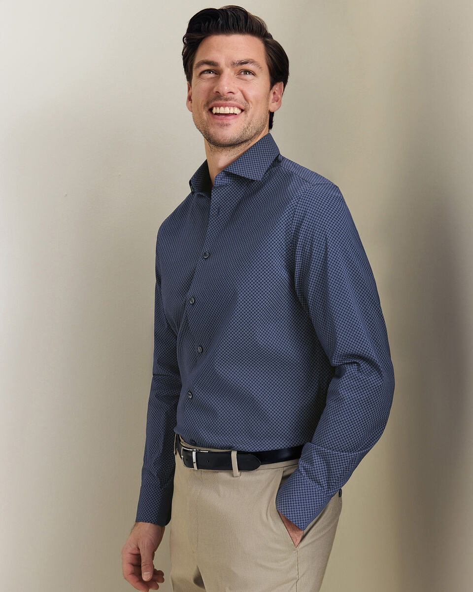 Non-Iron Performance Geo Print Shirt - Navy & Sky