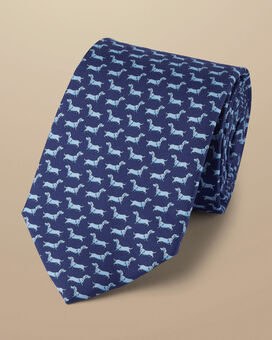 Cravate en soie imprimé chien - Bleu royal