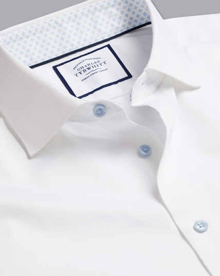 Twill-Hemd mit Semi-Haifischkragen und bedrucktem Besatz - Weiß