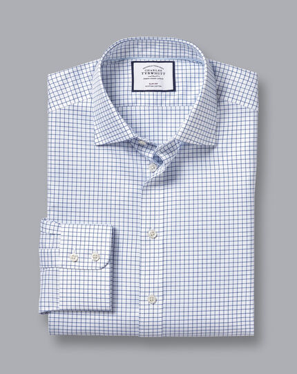 Semi-Cutaway Collar Egyptian Cotton Twill Check Shirt - Royal Blue ...