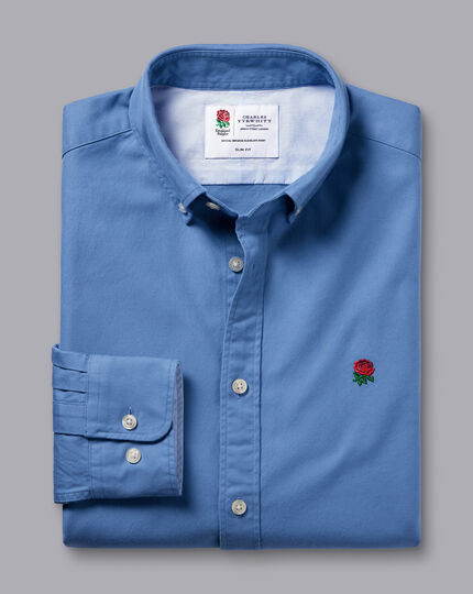 England Rugby Button-Down Collar Washed Oxford Shirt - Ocean Blue
