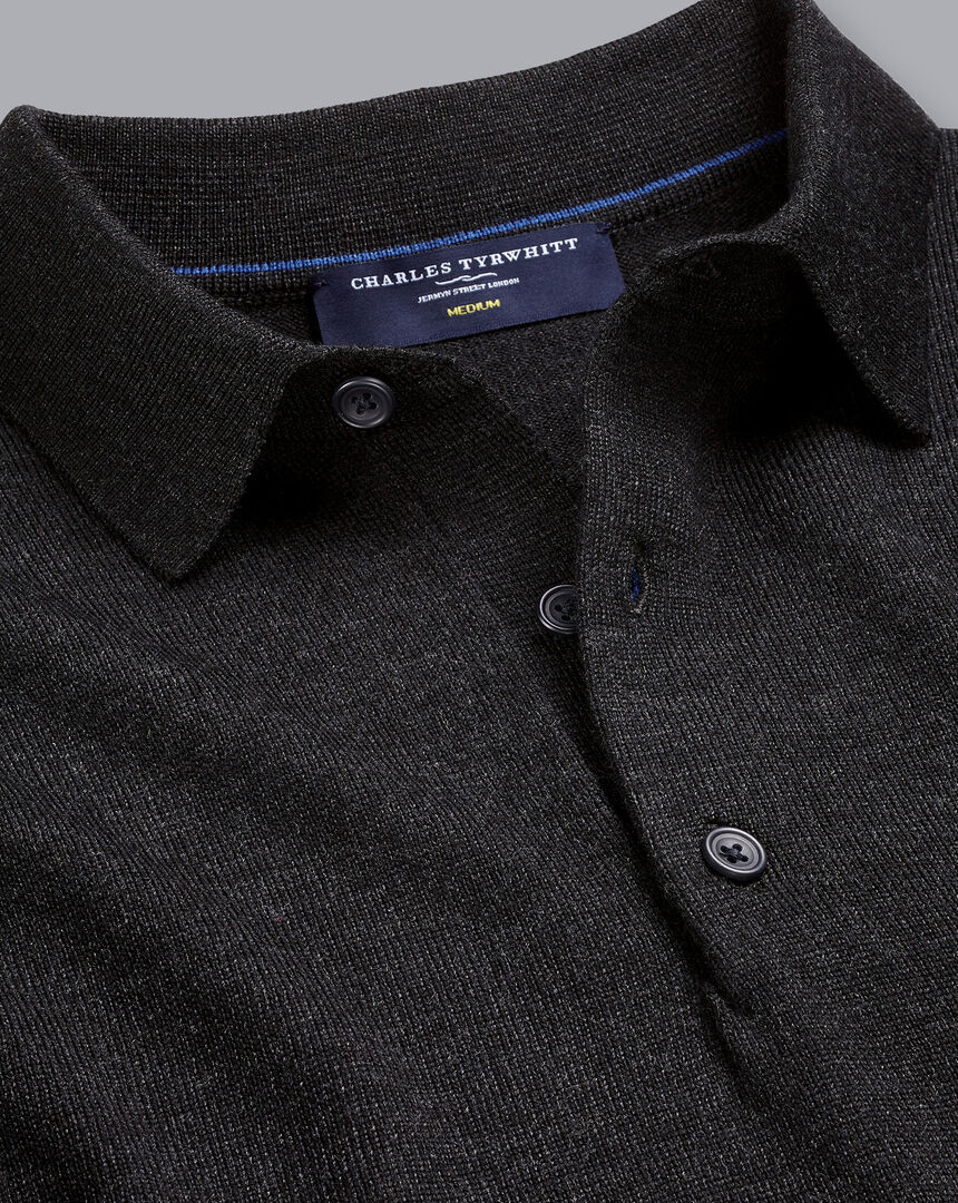 Merino Polo Sweater - Charcoal Grey | Charles Tyrwhitt