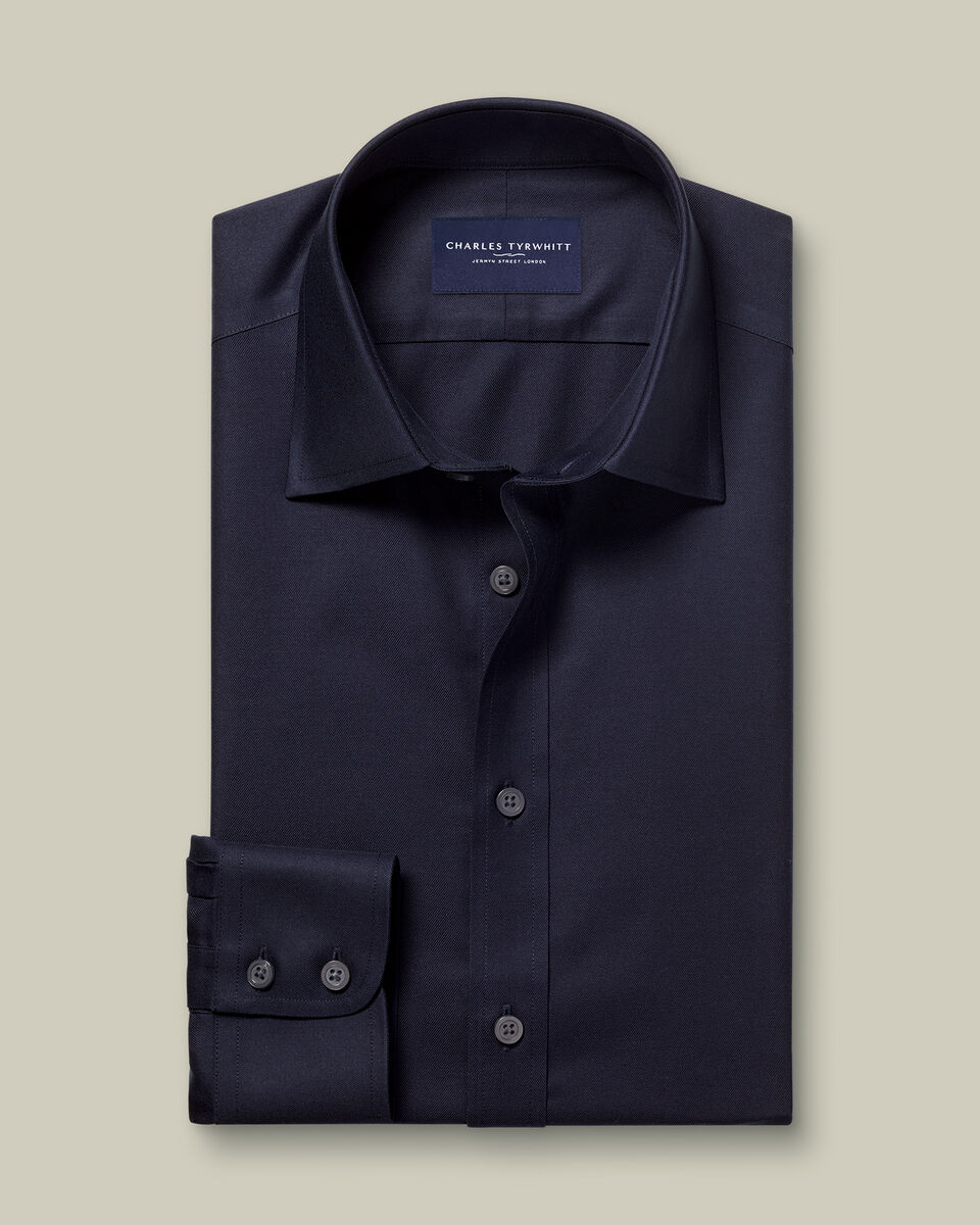 Chemise en serg&eacute; sans repassage - Bleu marine