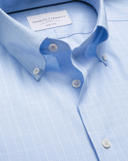Camisa Oxford Prince Of Wales Pinpoint El&aacute;stica Sin Plancha - Azul Medio