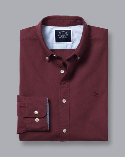 Button-Down Collar Washed Oxford Shirt - Dark Red Melange