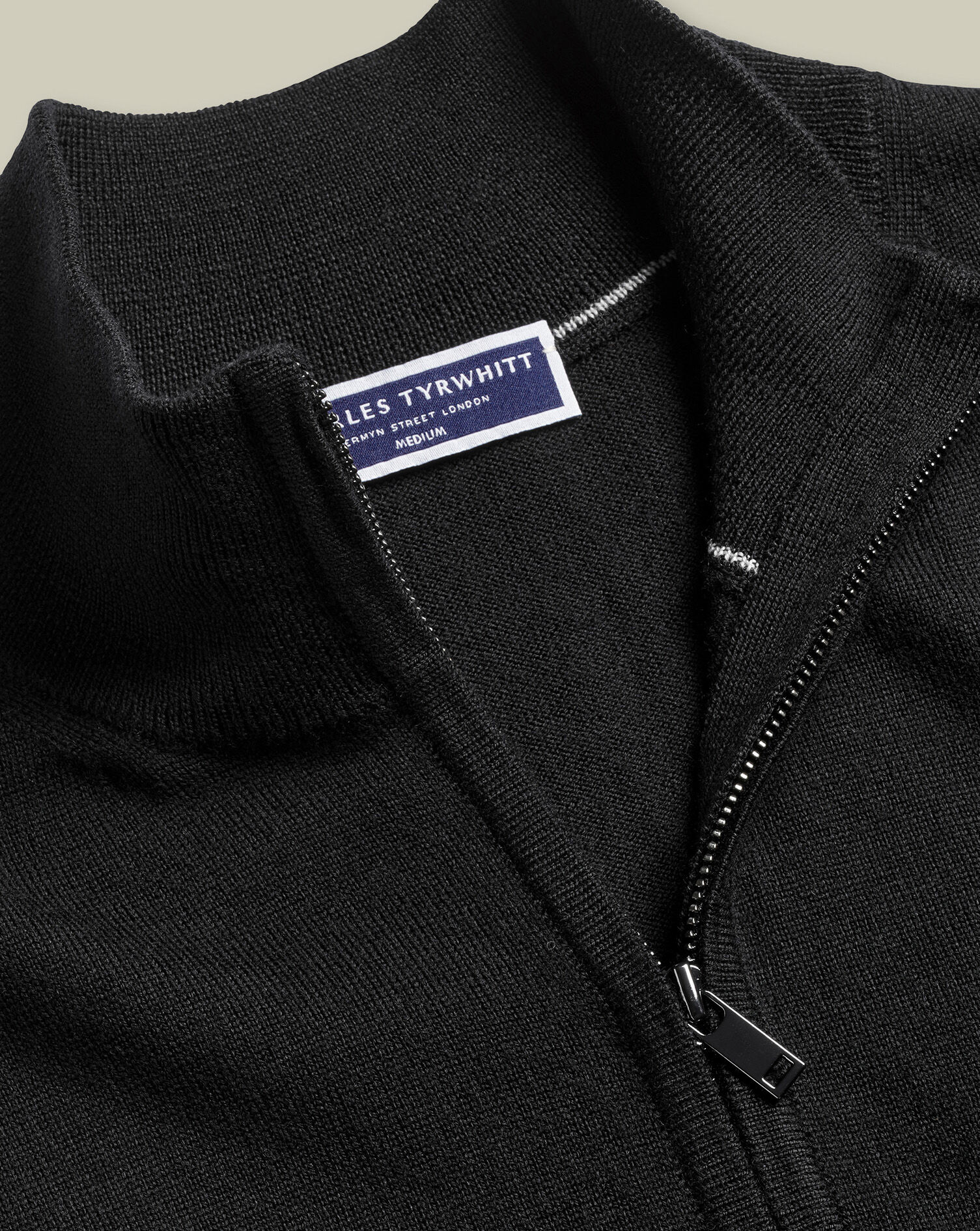 Pure Merino Full Zip Through Cardigan - Black | Charles Tyrwhitt US