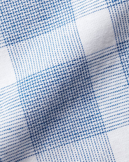 Cotton Linen Short Sleeve Check Shirt - Blue & White