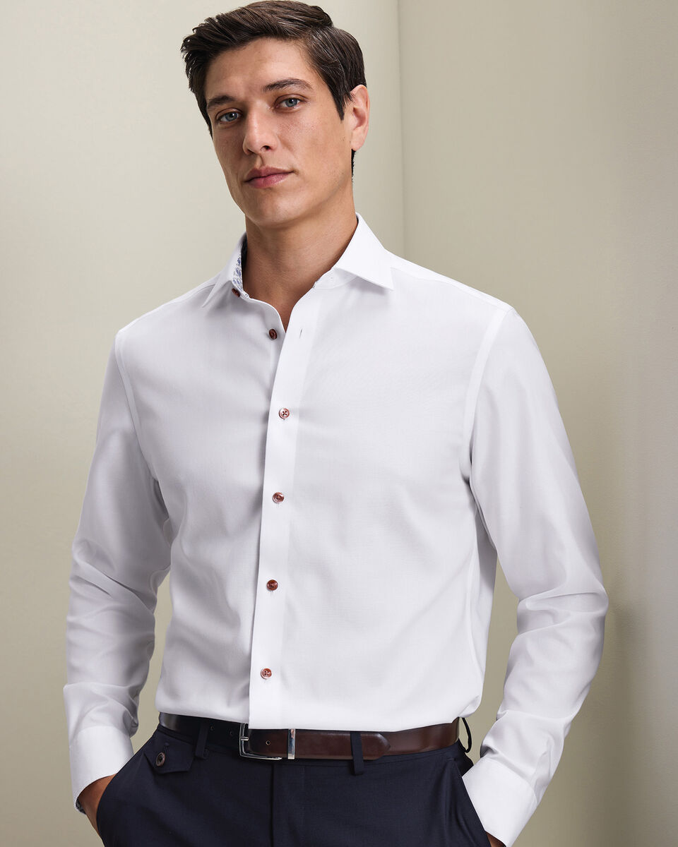 Non-Iron Stretch Printed Trim Shirt - White