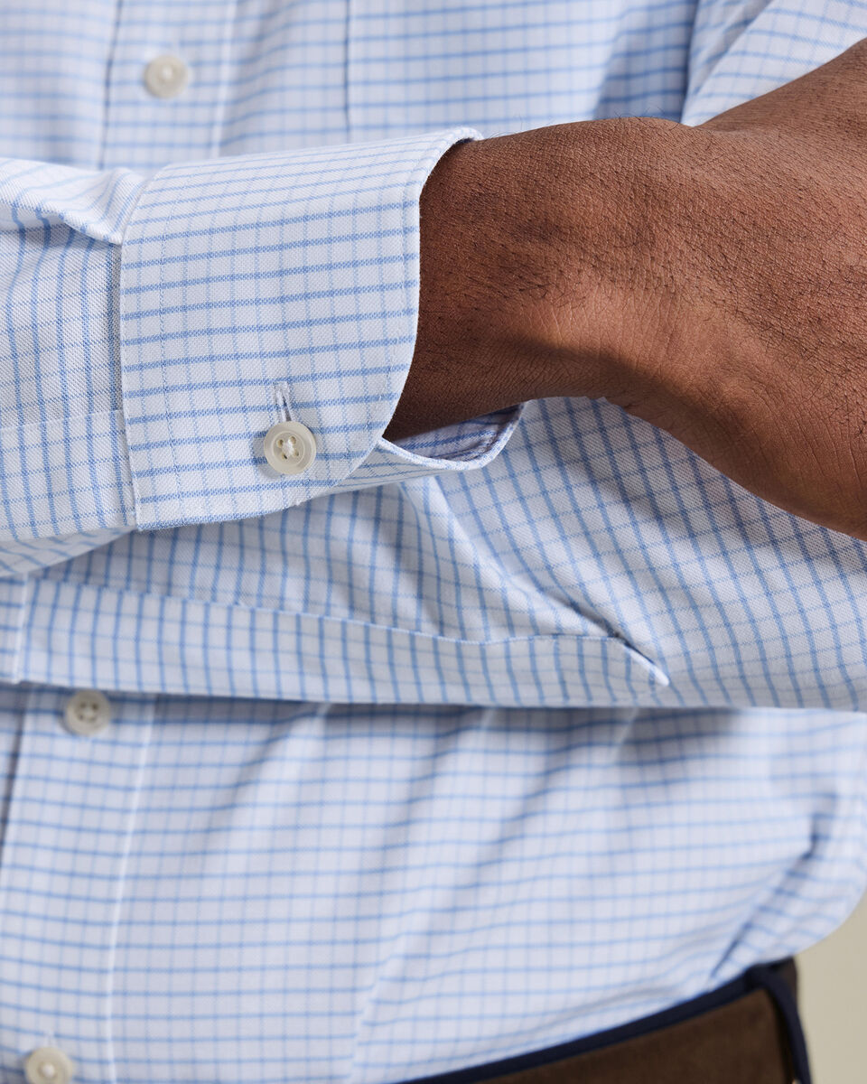 Non-Iron Stretch Oxford Check Shirt - Cornflower Blue